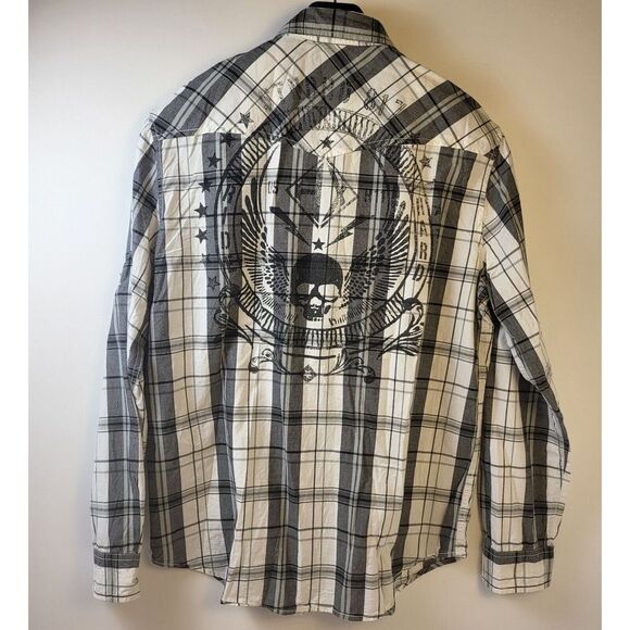 HELIX RIde Hard Black White Plaid Long Sleeve XLarge Shirt Pearl Snaps - Picture 2 of 11